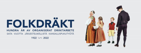 Folkdräkt - 100 vuotta Bragen järjestelmällistä kansallispukutyötä -näyttely 2022. Kuva Suomen käsityön museo (SKM) (Craftmuseum.fi)